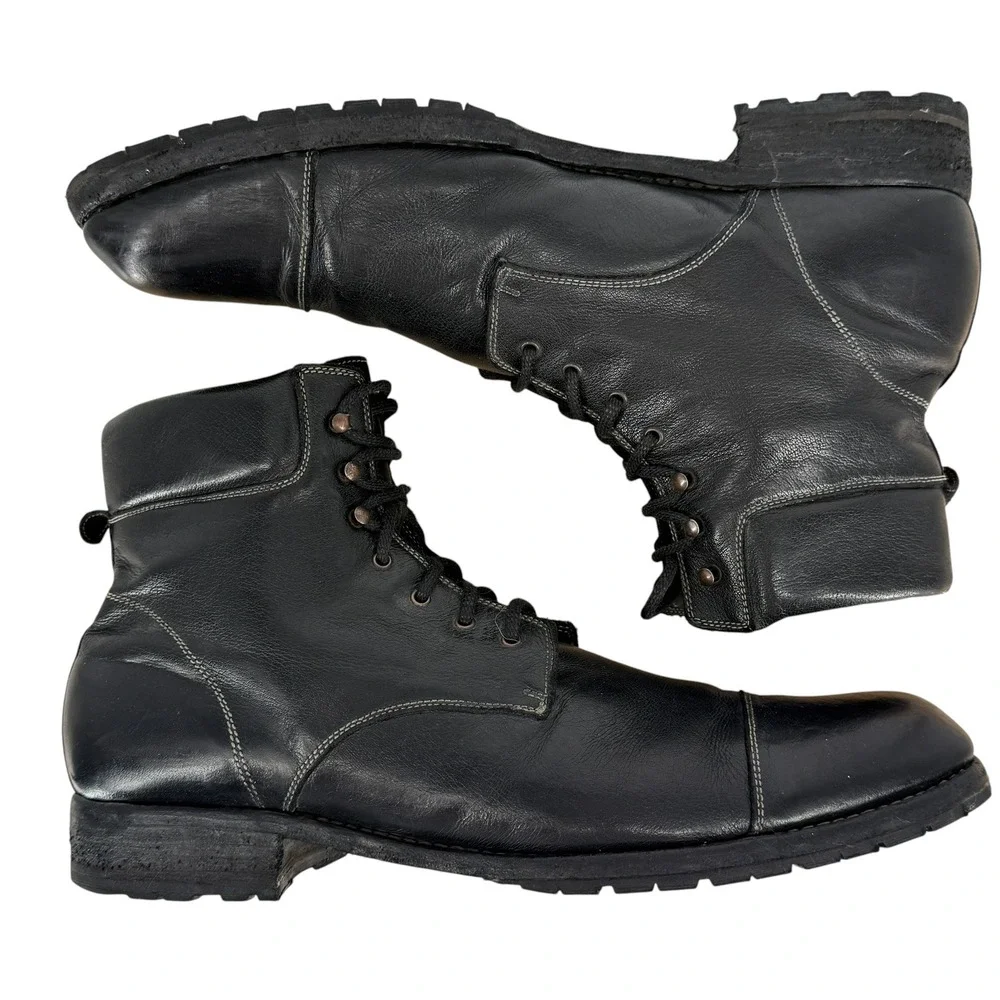 Calzoleria Harris Men 13 Black Leather Cap Toe Vibram Lace Up Ankle  Boots Italy